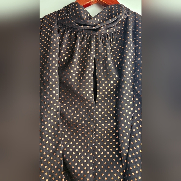 Jason Wu Blouse Sleeveless Black Gold Bronze Turtleneck Bow Tie  size M - Picture 2 of 4